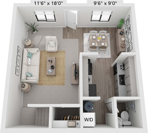 Floor plan for 2 beds, 1.5 baths, 1030 sqft